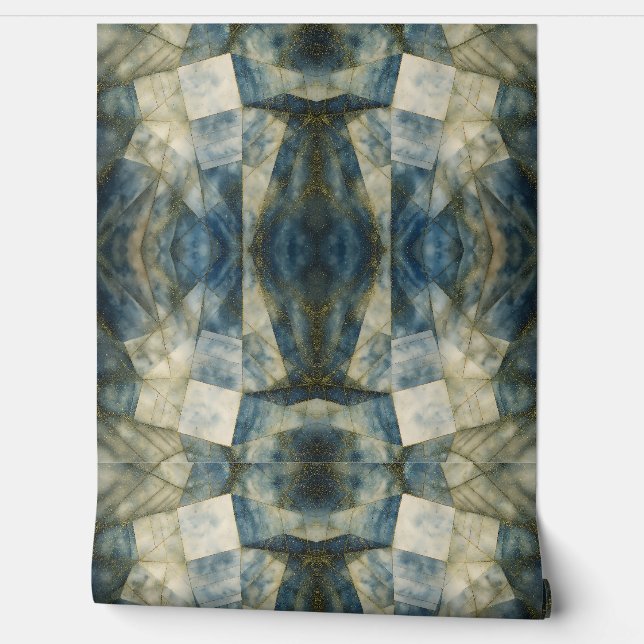 Sage Olive Green Gold Geometric Abstract Natural Wallpaper (Unrolling)