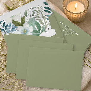 Sage Olive Green Ivory Eucalyptus Foliage Wedding  Envelope
