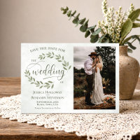 Sage & Olive Green Leaves & Photo Rustic Wedding