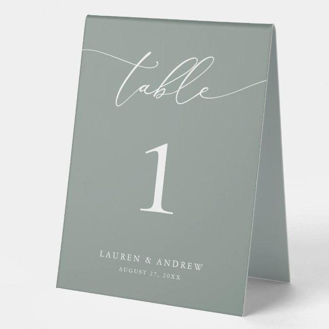 Sage Olive Green Minimalist Wedding | Event Custom Table Tent (Front)