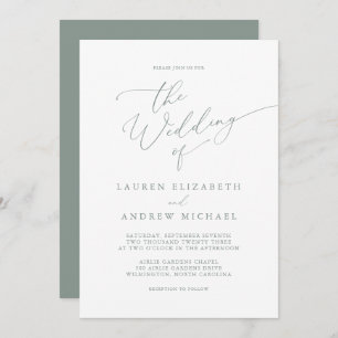 Sage Olive Green Minimalist Wedding Invitation