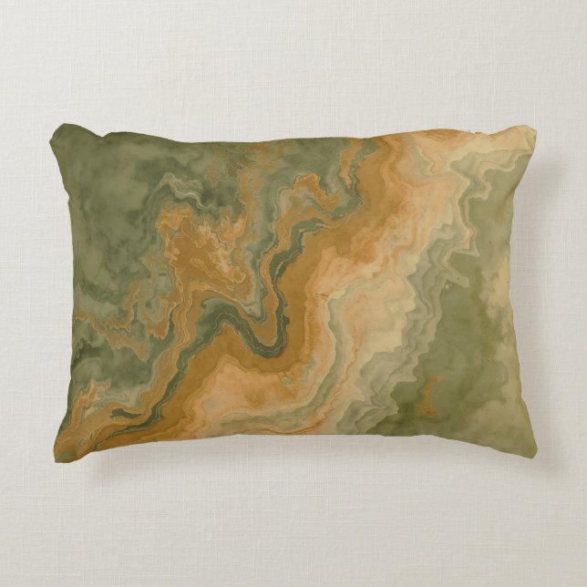 Sage Olive Green Mustard Yellow Print Accent Pillow (Front)