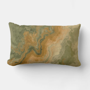 Sage Olive Green Mustard Yellow Print Lumbar Pillow