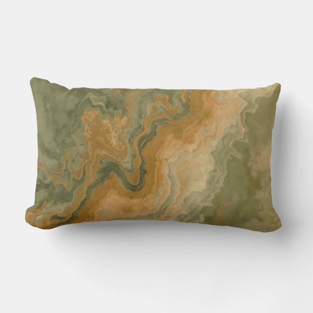 Sage Olive Green Mustard Yellow Print Lumbar Pillow (Front)