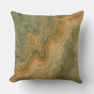 Sage Olive Green Mustard Yellow Print Throw Pillow