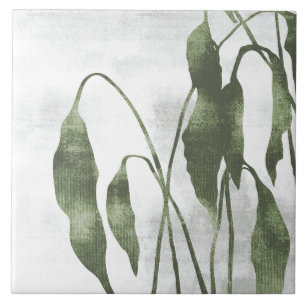 Sage Olive Green Painterly Botanical Art 03 Ceramic Tile