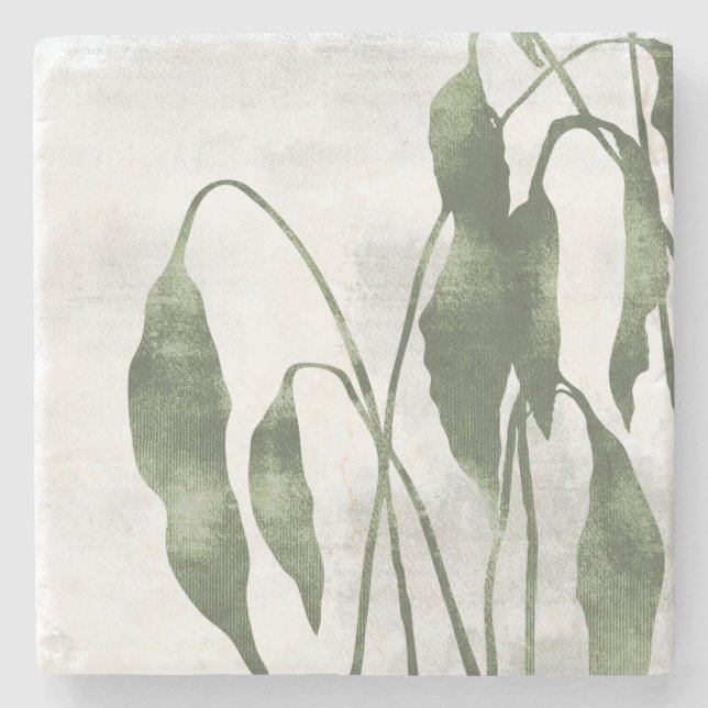 Sage Olive Green Painterly Botanical Art 03 Stone Coaster (Front)