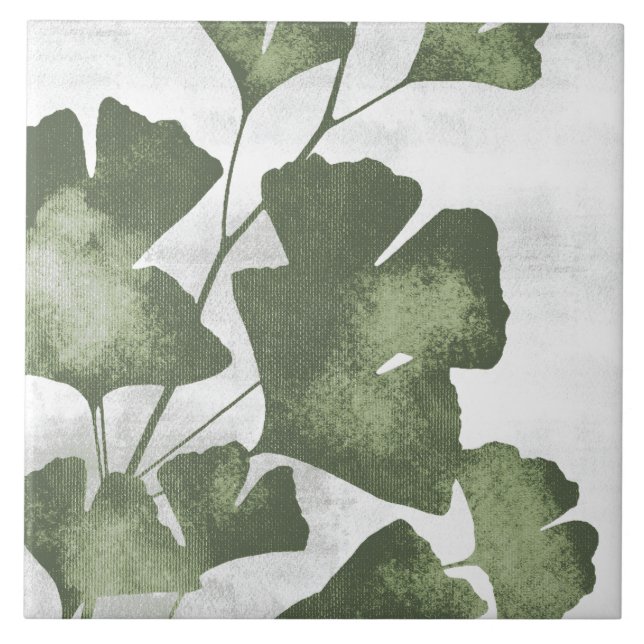 Sage Olive Green Painterly Botanical Art 04 Ceramic Tile (Front)