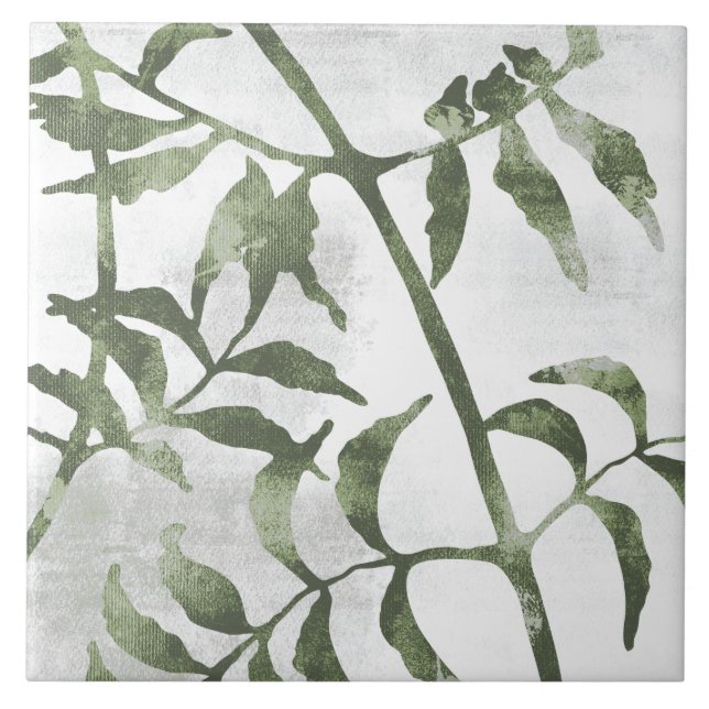 Sage Olive Green Painterly Botanical Art 08 Ceramic Tile (Front)