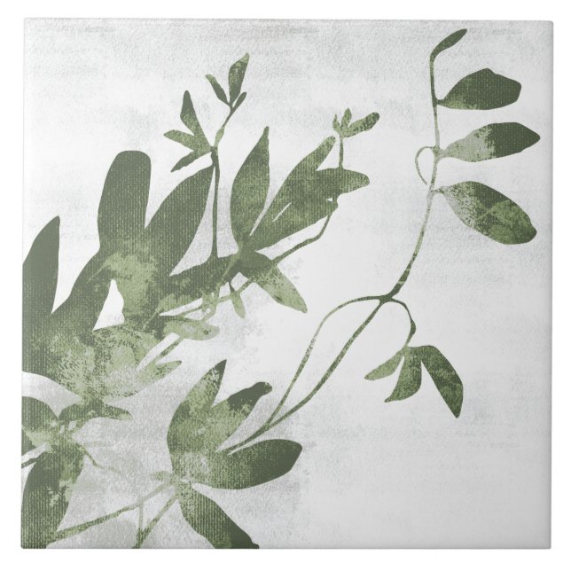 Sage Olive Green Painterly Botanical Art 09 Ceramic Tile (Front)