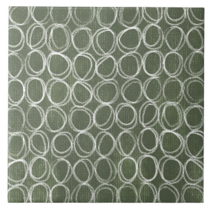Sage Olive Green Painterly Geometrical Art 02 Ceramic Tile