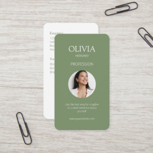 Sage Olive Green Photo Social QR Code Business Card