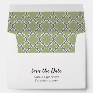 Sage Olive Green Quatrefoil Save The Date Envelope