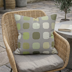 Sage Olive Green Round Squares Pattern On Gray Outdoor Pillow