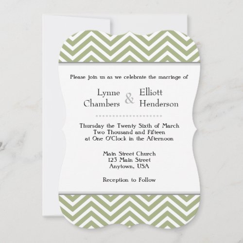 Sage Olive Green White Chevron Wedding Invitation