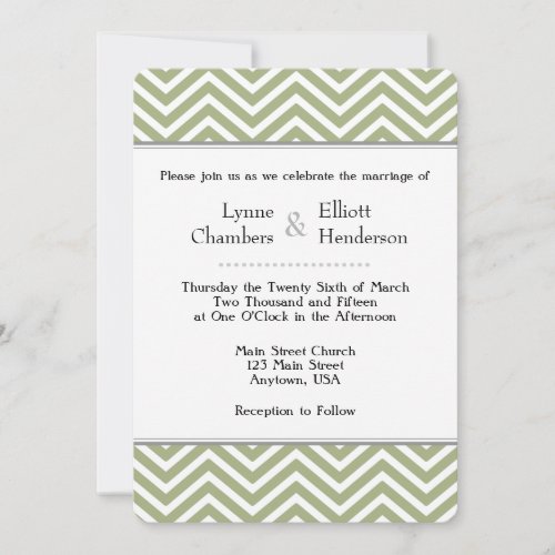 Sage Olive Green White Chevron Wedding Invitation