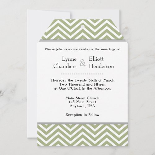 Sage Olive Green White Chevron Wedding Invitation