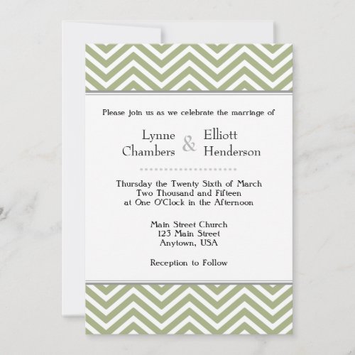 Sage Olive Green White Chevron Wedding Invitation