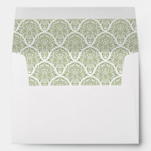 Sage Olive Green White Damask Wedding Envelopes