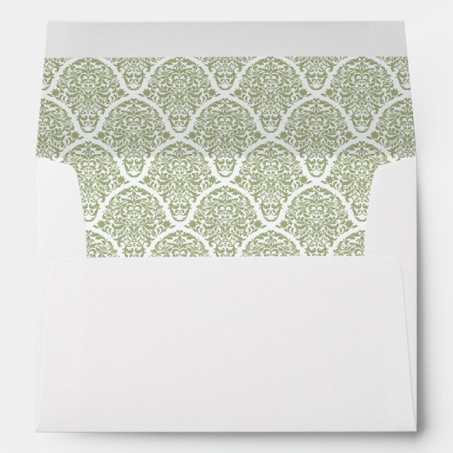Sage Olive Green White Damask Wedding Envelopes (Back (Bottom))