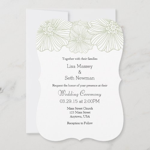 Sage Olive Mod Flower Outlines Wedding Invitations