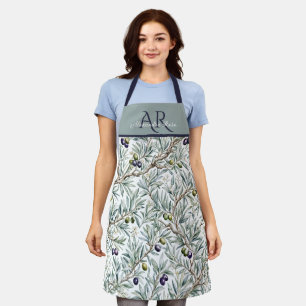 Sage Olive Watercolor French Country Custom Name Apron