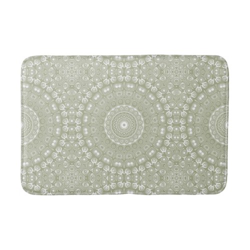 Sage on White Mandala Kaleidoscope Medallion Bath Mat