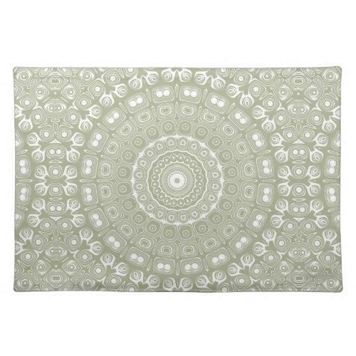 Sage on White Mandala Kaleidoscope Medallion Cloth Placemat