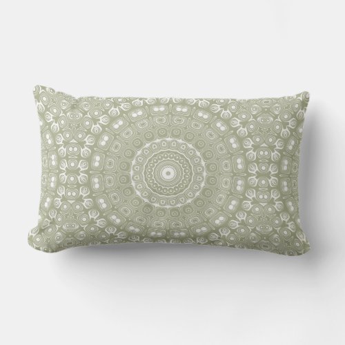 Sage on White Mandala Kaleidoscope Medallion Lumbar Pillow