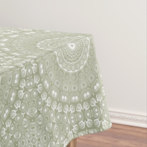 Sage on White Mandala Kaleidoscope Medallion Tablecloth