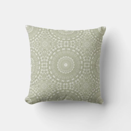 Sage on White Mandala Kaleidoscope Medallion Throw Pillow