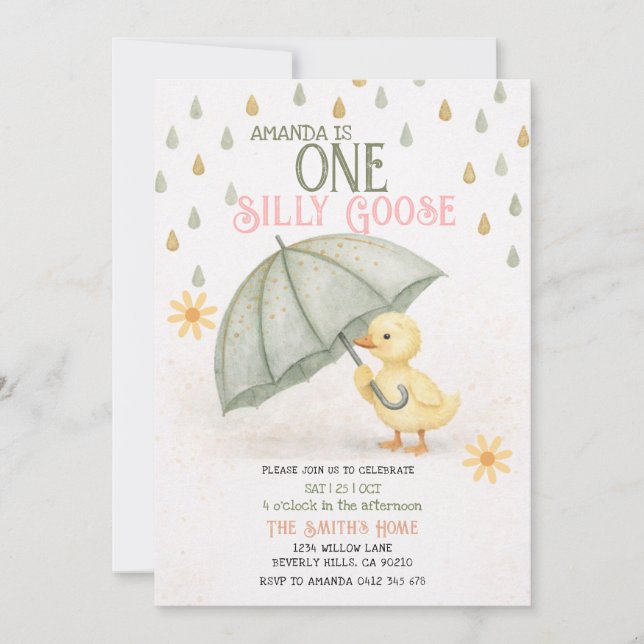 Sage One Silly Goose First Birthday Invitation (Front)