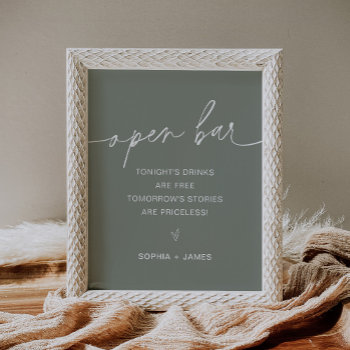 Sage Open Bar Wedding Sign by MintyPaperie at Zazzle