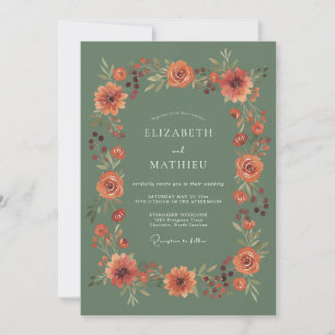 Sage Orange Blossom Flourish Wedding Invitation