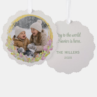 Sage Original Watercolor Christmas Photo Ornament Card