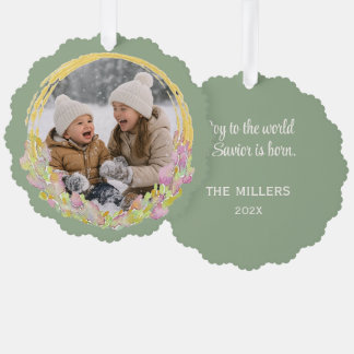 Sage Original Watercolor Christmas Photo Ornament Card