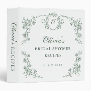 Sage Ornate Grace Victorian Bridal Shower Recipe 3 Ring Binder