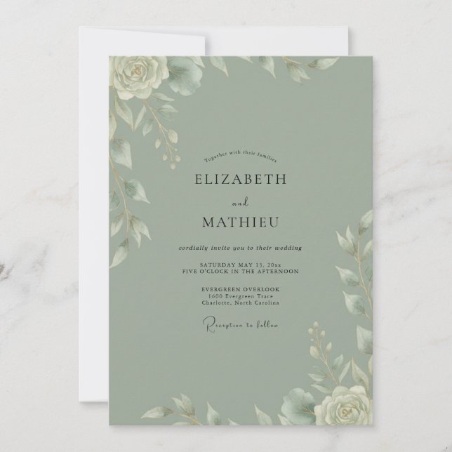 Sage Painted Leafy Wedding Invitation (Front)