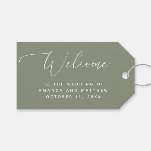 Sage pale green elegant minimalist wedding welcome gift tags