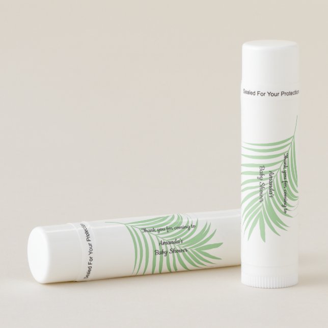 Sage Palm Tree Leaf Baby Shower Personalized Lip Balm (Front)