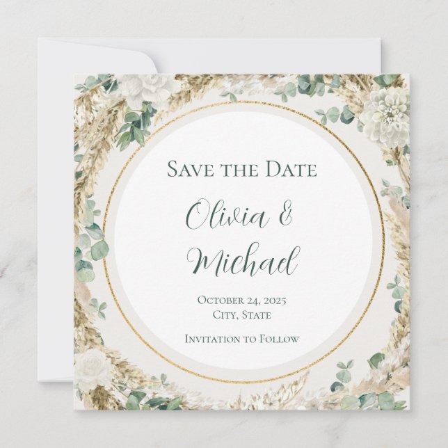 Sage Pampas Grass Save the Date | Customizable (Front)