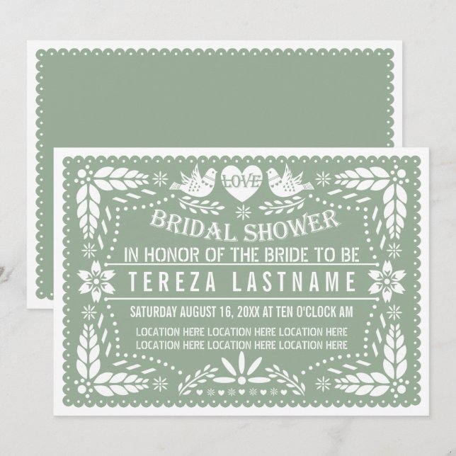 Sage papel picado love wedding bridal shower invitation (Front/Back)