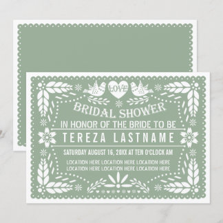 Sage papel picado love wedding bridal shower invitation