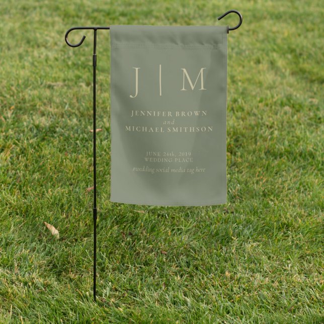 Sage Party Trend Modern Classic Simple Wedding Garden Flag (In SItu)