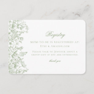 Sage Pastel Chinoiserie Floral Baby Registry Card