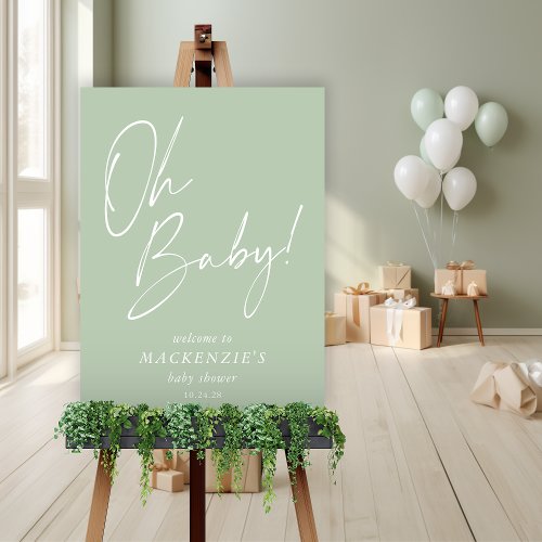 Sage Pastel Green Oh Baby Baby Shower Welcome Foam Board