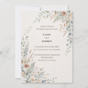 Sage Peach Fern Wildflower Wedding Invitation