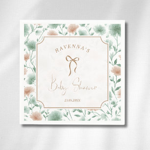 Sage Peach Wildflowers Gold Bow Baby Shower Napkins