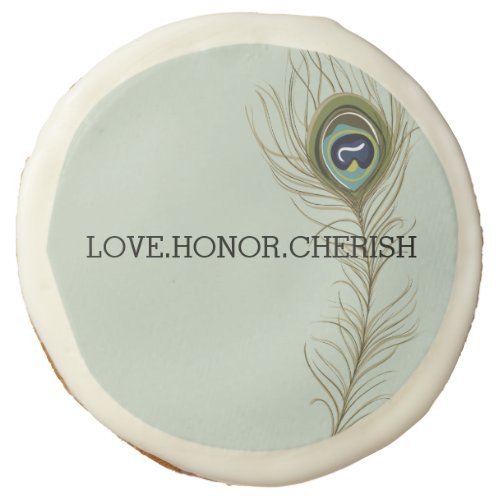 Sage Peacock Feather Love Honor Cherish Sugar Cookie