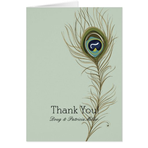 Sage Peacock Feather Thank You Card | Zazzle